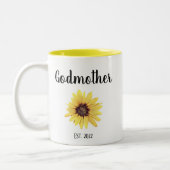 Personalisierte Godmutter Est. Farbige Sonnenblume Zweifarbige Tasse (Links)