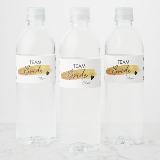 Personalisierte Gold & Black Modern Chic Team Brid Wasserflaschenetikett (Flaschen)