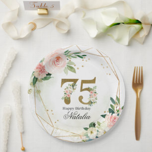 Personalisierte Gold- & Blumen-75. Benutzerdefinie Pappteller