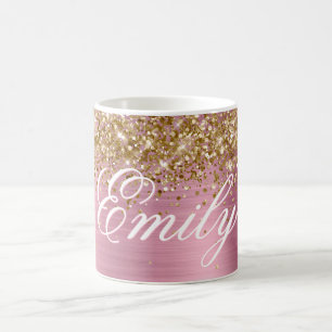 Personalisierte Gold-Glitter-Hellrosa-Folie Kaffeetasse