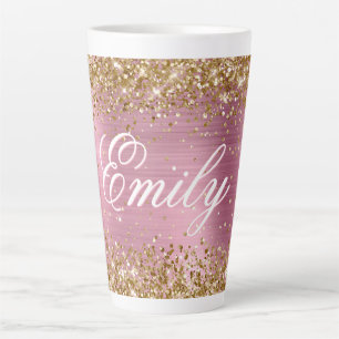Personalisierte Gold-Glitter-Hellrosa-Folie Milchtasse
