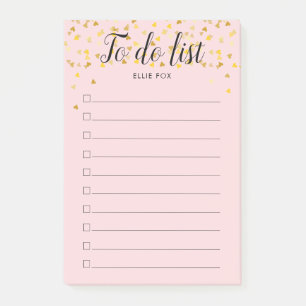 Personalisierte Gold-Herzen-Rosa-To-Do-Liste Post-it Klebezettel