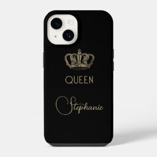 Personalisierte Gold-Königliche Königin auf Schwar iPhone 14 Hülle