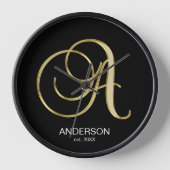 Personalisierte Gold-Mit Monogramm-Letter-A-Famili Uhr (Vorderseite)