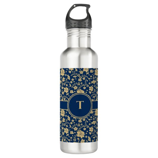Personalisierte Gold Navy Edelstahlflasche (Vorderseite)