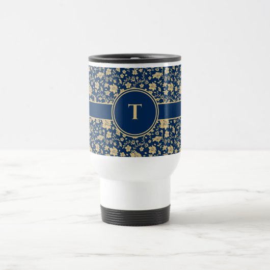 Personalisierte Gold Navy Reisebecher (Mittel)