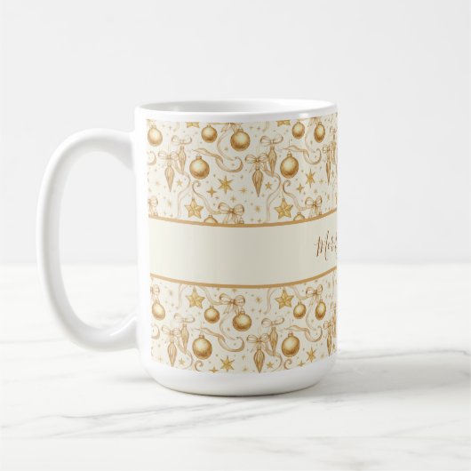 Personalisierte Gold Ornamente Bows Weihnachtsfeie Kaffeetasse (Links)