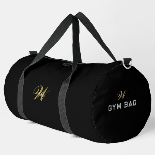 Personalisierte Gold-Schwarz-Monogramm-Anfangsbuch Duffle Bag (Linke Ecke)