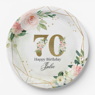 Personalisierte Gold- und Blumendekoration zum 70. Pappteller
