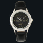 Personalisierte Gold- und Glitzern-Sterne in Schwa Armbanduhr<br><div class="desc">Personalisiert,  Gold und Glitzern auf schwarzem Hintergrund. Du musst wissen,  dass du ein Foto bekommst!</div>