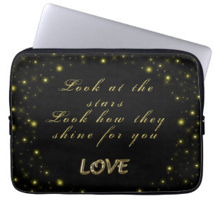 Personalisierte Gold- und Glitzern-Sterne in Schwa Laptopschutzhülle
