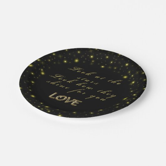 Personalisierte Gold- und Glitzern-Sterne in Schwa Pappteller (Schrägansicht)