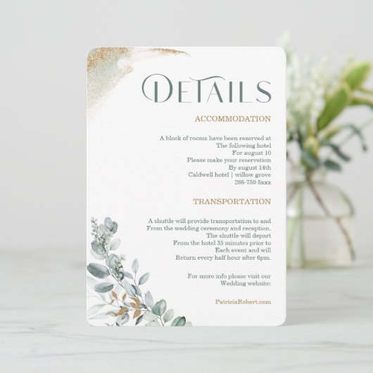 Personalisierte Gold- und Grüne Hochzeiten Einladung (Stehend Vorderseite)