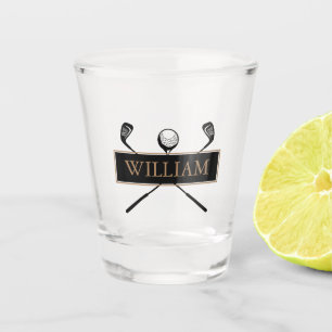 Personalisierte Gold- und Schwarz-Golfschläger mit Schnapsglas