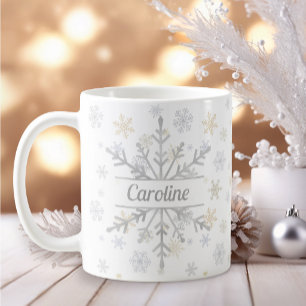 Personalisierte Gold- und Silber-Schneeflocken-Kaf Kaffeetasse