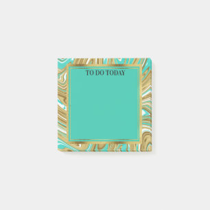 Personalisierte Gold- und Türkis-Wasserfarb-Marmor Post-it Klebezettel