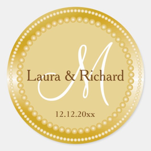 Personalisierte Gold Wedding Monogram Siegel Runder Aufkleber (Vorderseite)