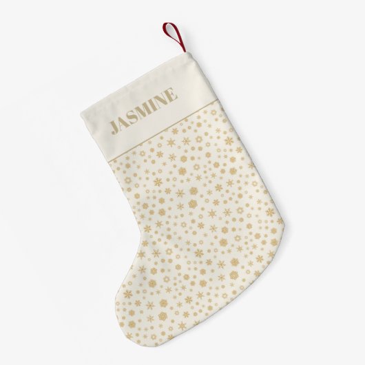 Personalisierte Goldcreme Schneeflocken Weihnachte Kleiner Weihnachtsstrumpf (Rückseite (Hängend))