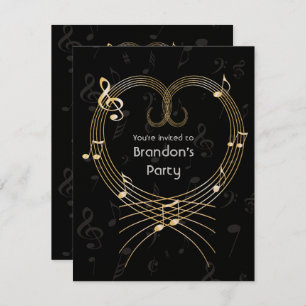 Personalisierte Golden Heart Musical Notes Geburts Einladung