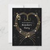 Personalisierte Golden Heart Musical Notes Geburts Einladung (Vorderseite)
