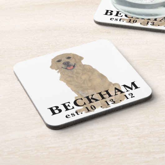 Personalisierte Golden Retriever Dog Getränkeküste Getränkeuntersetzer (Linke Seite)