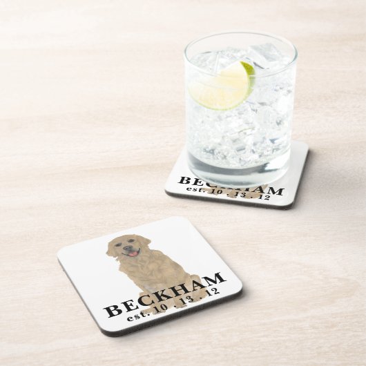 Personalisierte Golden Retriever Dog Getränkeküste Getränkeuntersetzer (Rechte Seite)
