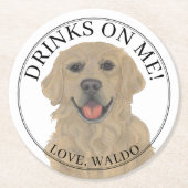 Personalisierte Golden Retriever Dog Wedding Runder Pappuntersetzer (Vorderseite)