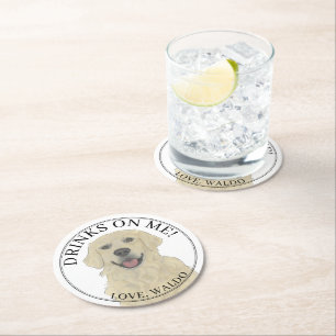 Personalisierte Golden Retriever Hochzeit Runder Pappuntersetzer