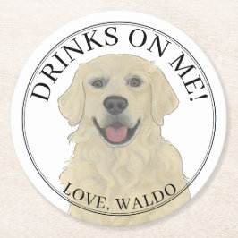Personalisierte Golden Retriever Hochzeit Runder Pappuntersetzer