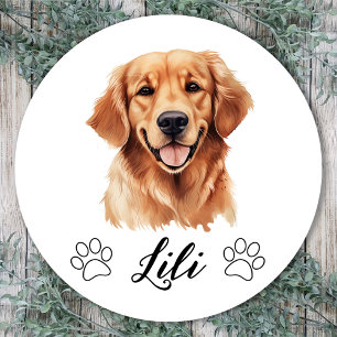 Personalisierte Golden Retriever-Hund-Handzeichnun Runder Aufkleber
