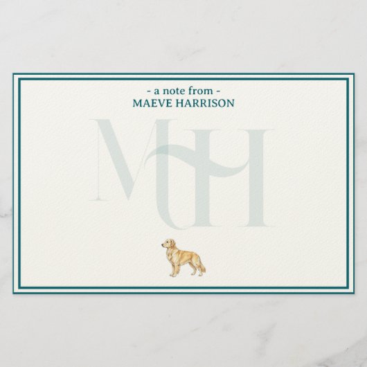 Personalisierte Golden Retriever Note Monogram Briefpapier (Vorderseite)