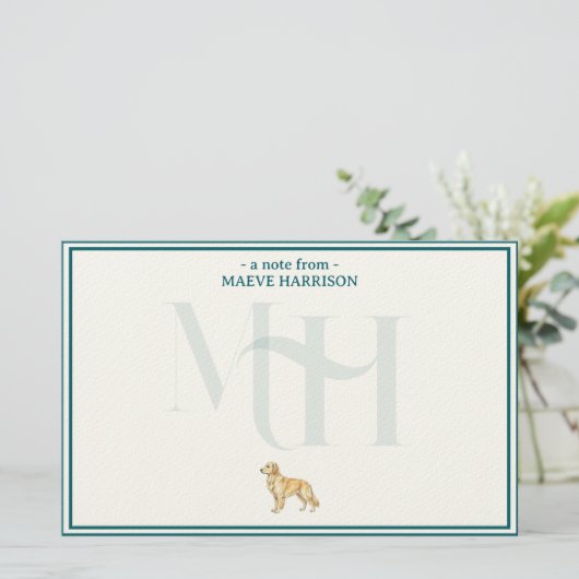 Personalisierte Golden Retriever Note Monogram Briefpapier (Stehend Vorderseite)