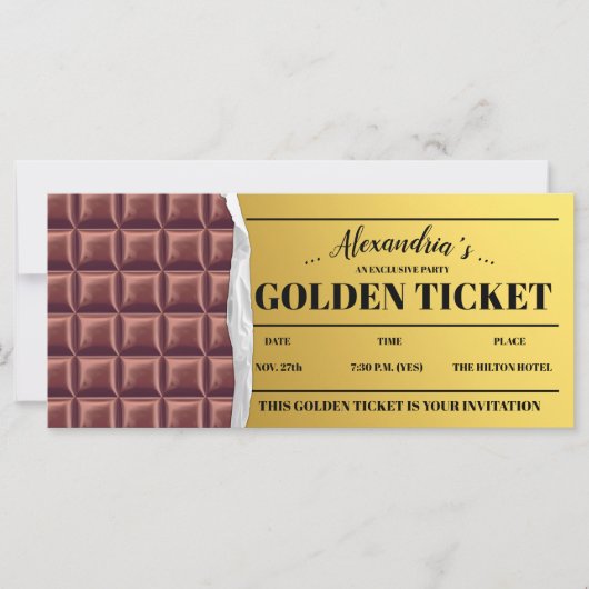 Personalisierte Golden Ticket Chocolate Einladung (Vorderseite)