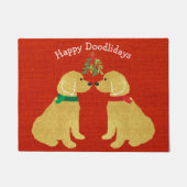 Personalisierte Goldendoodles Küssen unter Mistlet Fußmatte (Vorderseite)