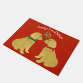 Personalisierte Goldendoodles Küssen unter Mistlet Fußmatte (Schrägansicht)