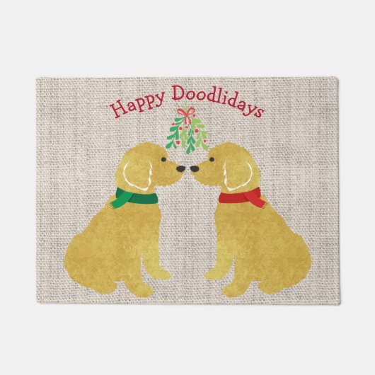 Personalisierte Goldendoodles Küssen unter Mistlet Fußmatte (Vorderseite)