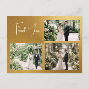 Personalisierte Goldene 4-Foto-Hochzeit Danke Postkarte
