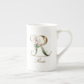 Personalisierte goldene Blumenmonogramm-Initiale R Porzellantasse (Rechts)
