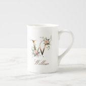 Personalisierte goldene Blumenmonogramm-Initiale W Porzellantasse (Rechts)