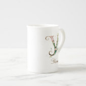 Personalisierte goldene Blumenmonogramm-Initiale Y Porzellantasse (Vorderseite Rechts)