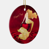 Personalisierte Goldene Meerjungfrau mit rotem Her Keramik Ornament (Rechts)