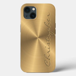 Personalisierte goldene metallische Radialstruktur iPhone 13 Hülle
