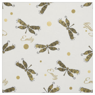 Personalisierte Goldene Namenspunkte und Dragonfly Stoff