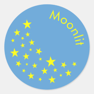 Personalisierte Goldene Sterne und Mondblau Runder Aufkleber
