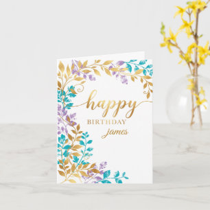 Personalisierte goldene Teal-Blumen-Geburtstagskar Karte