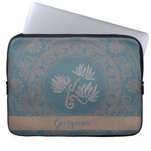 Personalisierte goldene Teal-Rokokolo-Lotus-Punkt- Laptopschutzhülle