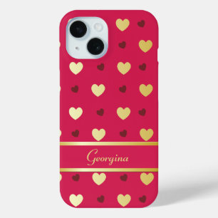 Personalisierte Goldherzen auf Cerise Case-Mate iPhone Hülle