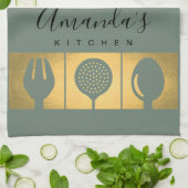 PERSONALISIERTE GOLDIMITAT SPOON FORK SKIMMER KOCH GESCHIRRTUCH (Gefaltet)