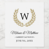 Personalisierte Goldlaurel Monogram-Hochzeit Weinetikett (Einzelnes Label)
