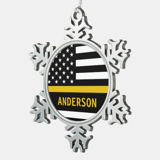 Personalisierte Goldline-Flagge US 911-Dispatcher Schneeflocken Zinn-Ornament (Rechts)